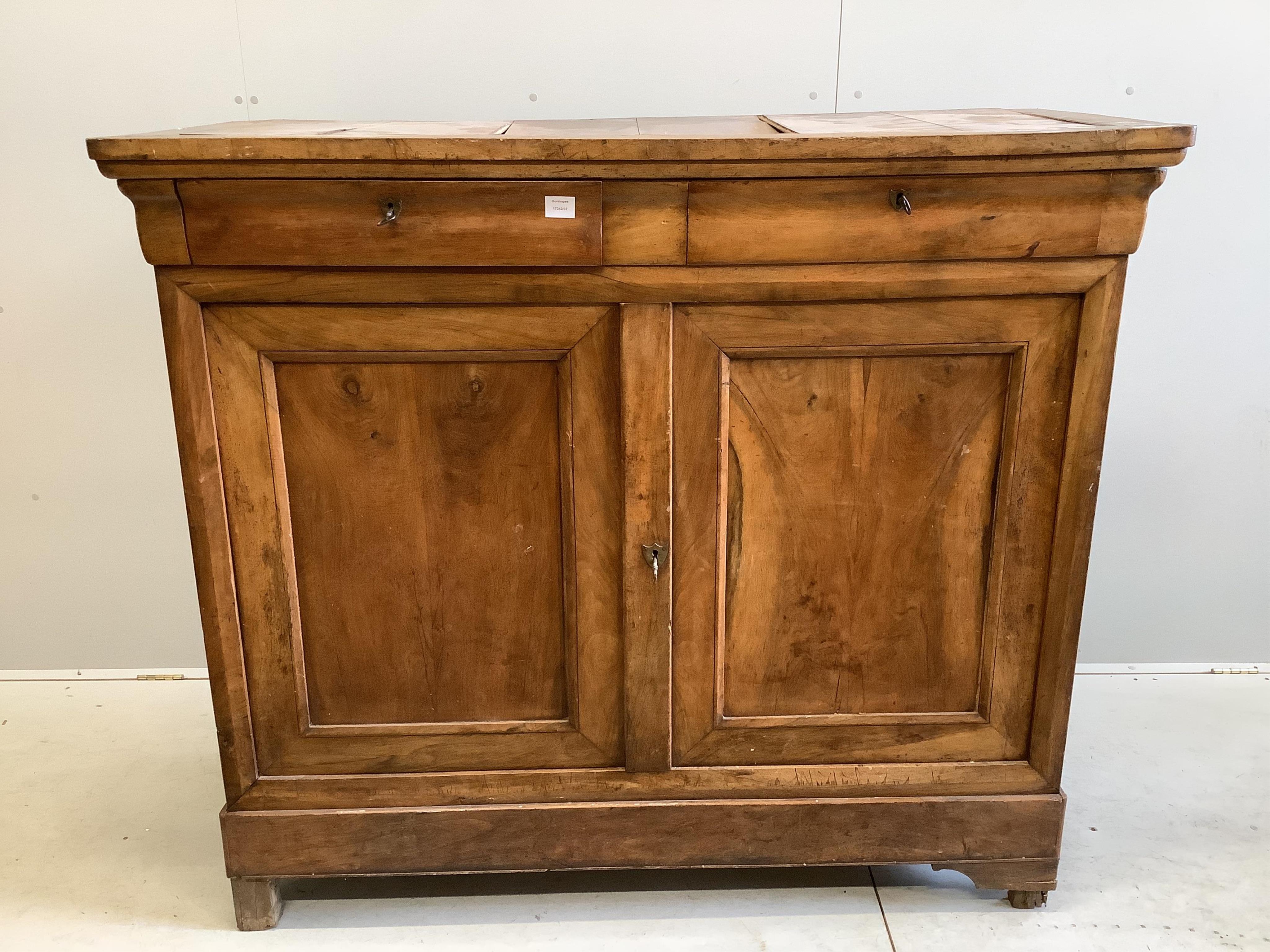 A 19th century French cabinet, width 148cm, depth 63cm, height 129cm. Condition - poor